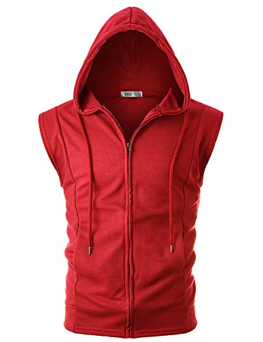Image of Ohoo Mens Slim Fit Sleeveless Lightweight Zip Up Hooded Sweatshirt Vest Hoodie