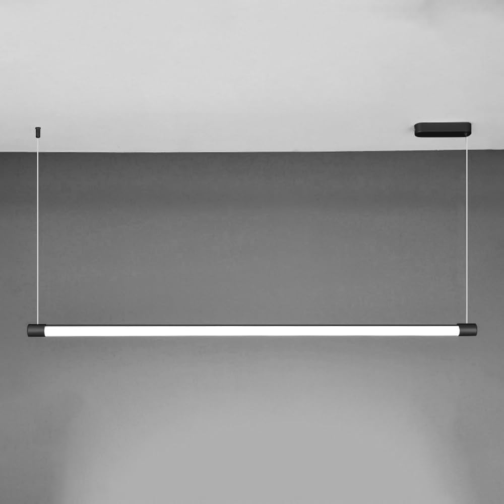 Suspension linéaire LED modulaire, lustre à tube long 6000 K, luminaire suspendu moderne épissable avec embouts multicolores for îlot de cuisine, salle à manger, bureau(Black,100cm)
