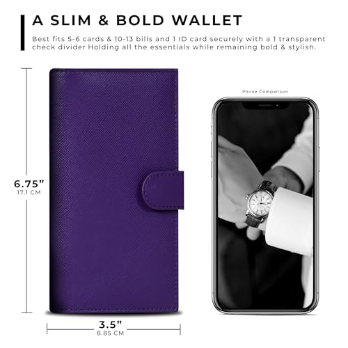 Image of Oak Leathers Checkbook Cover Slim Minimalist For Men with RFID Blocking Credit Card Holder Wallet (Pansy)
