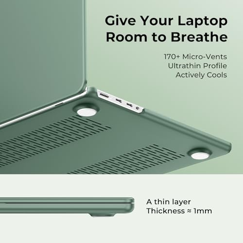 Image of EooCoo Case Compatible with MacBook Pro 14 inch M5 2026-2021 M4 M3 M2 M1 Pro /Max Chip, Matte Grip, Bump-Resistant, Hard Shell Cases with Keyboard Cover, Screen Protector - Midnight Green