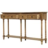 Merax 2-Tier Console Table with 2 Drawers for Living Room, Rustic Solid Wood Entryway Table with Bottom Open Shelf, 58 Inch Sofa Couch Side Table for Hallway, Old Pine