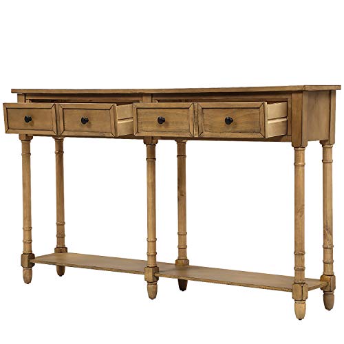 Ritsu Solid Wood Console Sofa 2 Storage Drawers And Bottom Shelf,Couch Classic Buffet Cabinet Accent Table For Living Hallway Entryway Bed Room,Old Pine #TOP3