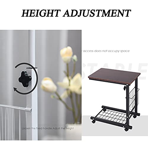 Table d'appoint à roulettes avec rangement et hauteur ajustable