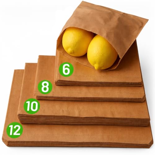 Brown Paper Bags Strung - 8 x 8 200 Pack Brown paper bags for food Takeaway Lunch Sandwich Fruit Pastry Sweets 35gsm kraft material