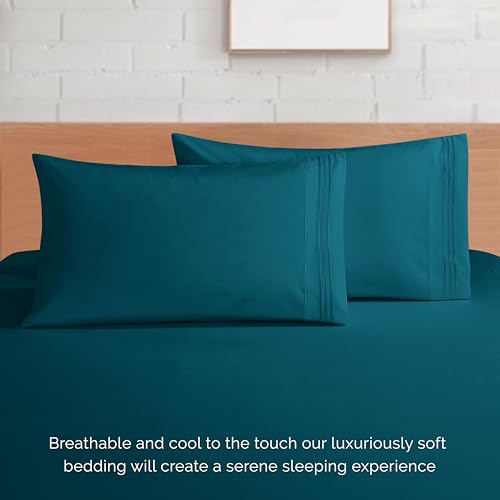 Elegant Comfort Luxury 1500 Premium Hotel Quality Microfiber 4-Piece Sheet Set - Soft, All Around Elastic 18-24 Inches Deep Fitted Sheet - Extra Deep Pocket Sheets, King, Marine Teal