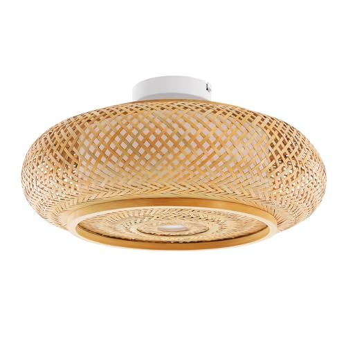 FROPIJ Bambus Deckenleuchte Holz Deckenleuchte Led Handgewebte Lampenschirm Rattan Hängelampe Dimmbar Hängeleuchte Kompatibel E27-Glühbirnen für Schlafzimmer Wohnzimmer Flur (40x40x14cm)