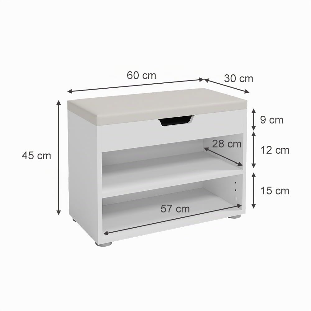 Vicco Panca scarpiera da ingresso Rolfe, Bianco, 60 x 45 cm