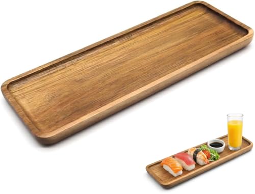 KtbeYTi Bandeja de Madera de Natural 29x10.6x1.6 cm Bandeja de Acacia Platos Decorativa de Madera para Hoteles, Familia