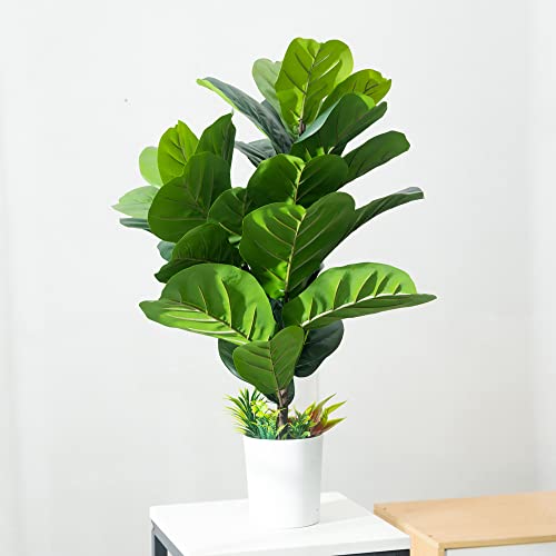 Kmitang 27.6” Set Of 2 Artificial Palm Tree Indoor Fake Fiddle Fig Tree Faux Tropical Plants Plastic Fiddle Leaf Artificial Palm Plant Outdoor For Home Living Room Office Floor Decor（Palm+Ficus） #TOP3