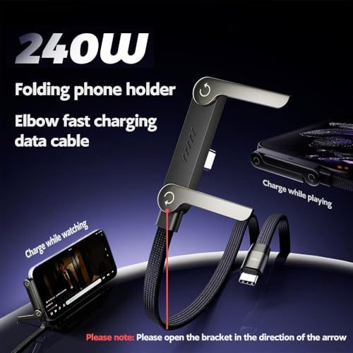 Image of mPix 240W USB C to USB C Cable 5FT with Desktop Stand, 90 Degree Right Angle Braided Fast Charging Type C Cord for iPhone 17 /16 /15, MacBook Pro /Air M4, Galaxy S25 /S24, iPad Pro, Switch
