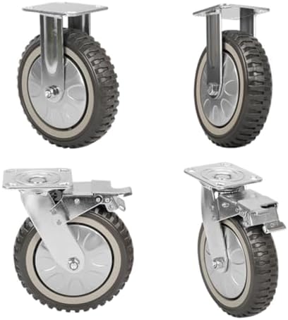 200mm Castors 4 Pack Solid Rubber Industrial Castors, 2 Locking Swivel Casters + 2 Fixed Caster Wheels with Brake 360 Degree Trolley on Wheels up to 1000kg for Furniture and Workbench