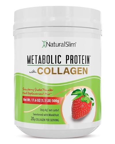 NaturalSlim Metabolic Protein Powder with Collagen | Whey Protein & L-Glutamine | Supports Metabolism Digestion Skin & Muscle | Low Carb | 17.06 oz Strawberry