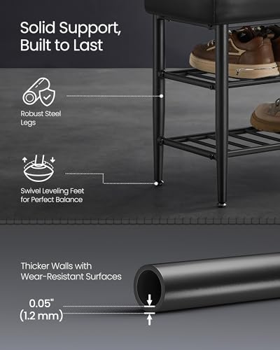 Image of VASAGLE Shoe Bench, Synthetic Leather with Stitching, Loads 300 lb | Shoe Rack Bench Entryway, Transitional, 39.4 x 11.8 x 19.7 Inches, Ink Black, EKHO Collection ULSB113B01