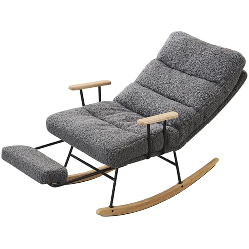 Image of HomJoones Modern Teddy Gliding Rocking Chair with High Back, Retractable Footrest, and Adjustable Back Angle for Nursery, Living Room, and Bedroom (Gray)
