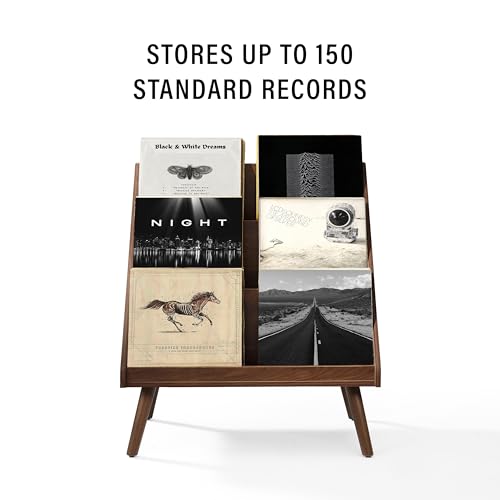Image of Crosley Furniture Liam Medium Mid-Century Modern Vinyl Record Storage Stand, Media Console for Records, Walnut
