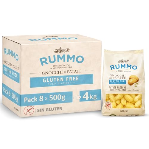 Gnocchi Rummo SIN Gluten de Patatas 65%, ñoquis sin gluten de patatas 100% Italiana, Pasta Italiana, Tiempo de cocción 2 minutos, 10 Paquetes de 500 gr