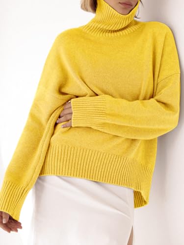 Image of YKR Women's Turtleneck Sweater Chunky Long Sleeve Knitted Pullover High Low Hem Trendy 2026 Fall Winter Basic Jumper Top