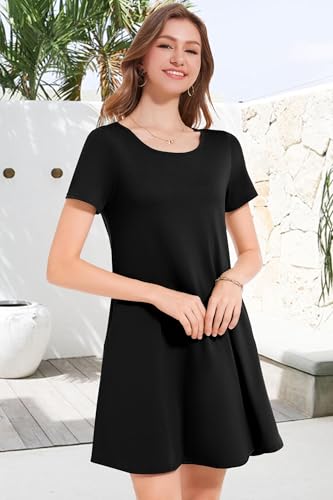 Image of JOLIGAL Summer Dresses for Women Casual Short Sleeve Sundress Scoop Neck Beach T Shirt Dress with Pockets 2026