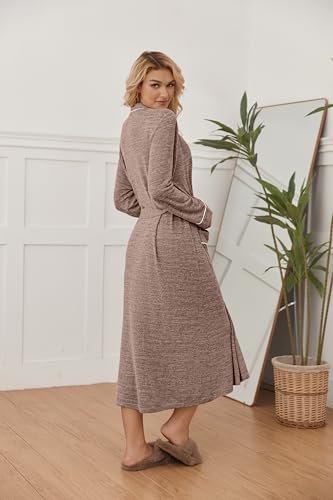 Image of Ekouaer Womens Robe Long Bathrobe Lightweight Soft Knit Kimono Robes Ladies Casual Sleepwear S-3XL