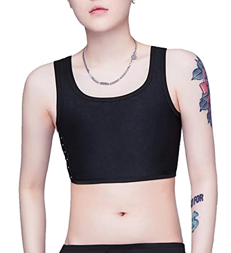 Maeau Poitrine corset unisexe débardeur seins Lesbian Tomboy Cosplay Body Shaper Buckle Gilet Noir B-S Cover