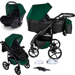 GaGaDumi Boston Kinderwagen 3 in 1 Komplettset mit Autositz - Kombikinderwagen mit großen Rädern - TÜV-zertifiziert - Baby Stroller Set - für Neugeborene und Kleinkinder Grün