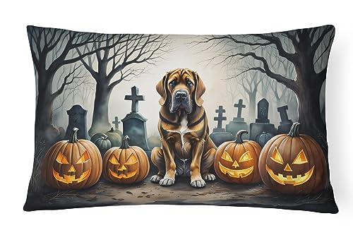 Caroline's Treasures DAC2017PW1216 Bloodhound Spooky Halloween Fabric Decorative Pillow Machine Washable, Indoor Outdoor Decorative Pillow for Couch, Bed or Patio, 12HX16W