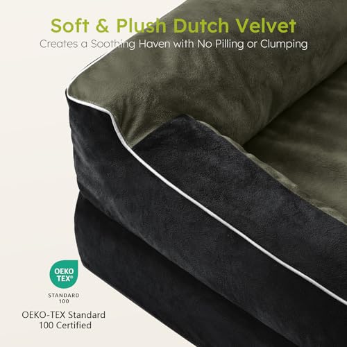 Image of CWAWZ Dog Beds for Large Dogs, Orthopedic Dog Bed with Cooling Gel Memory Foam, Waterproof Large Pet Bed with Removable Washable Cover, 36 inch Pet Sofa Couch Dutch Velvet with Bone Toy, Black