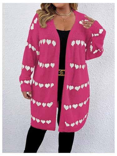 Image of MakeMeChic Women's Plus Size Long Cadigan Sweaters Casual Open Front Kint Lightweight Cadigan Heart Long Sleeve Outerwear