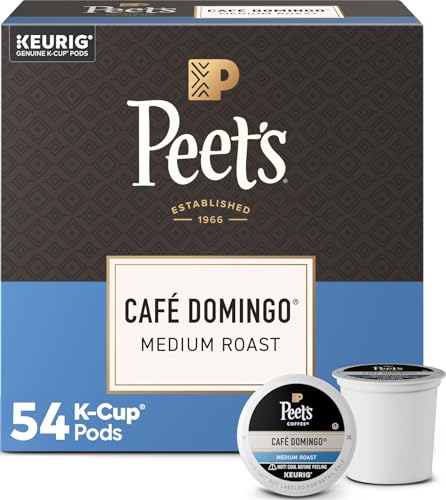 Image of Peet's Coffee, Medium Roast Keurig K-Cup Pods, 100% Arabica Coffee - Cafe Domingo 54 Count (1 Box of 54 Pods)