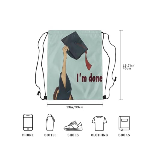 Image of jejeloiu Graduation Drawstring Backpack 13x15.7inch Education Waterproof Gym Drawstring Bags School Themed Sports String Backpack Beach Swim Travel Bag Sackpack