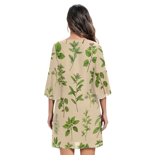 Robe courte en mousseline de soie verte botanique style vintage