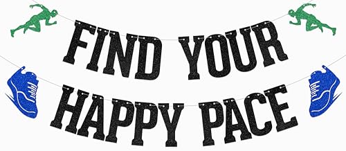 Bannière d'anniversaire marathon Find Your Happy Pace, guirlande noire pour fête de running