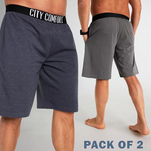 CityComfort Mens Pyjama Shorts - Comfy Lounge Shorts with Pockets Pack of 2
