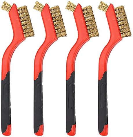 SI FANG 4 Pack Small Brass Wire Brush with Double Ended Pick, for Rust Paint Removal, Cleaning Dirt & Welding Slag, Remove Moss, Soft Metal Wire Cleaning Brushes (7 Inch/175mm)