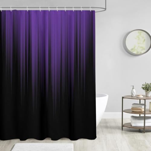 Image of AAtter Purple and Black Ombre Shower Curtain 60x72 Inch, Dark Gothic Aesthetic Polyester Fabric Bathroom Decor with 12 Hooks, Moody Abstract Striped Bathtub Set