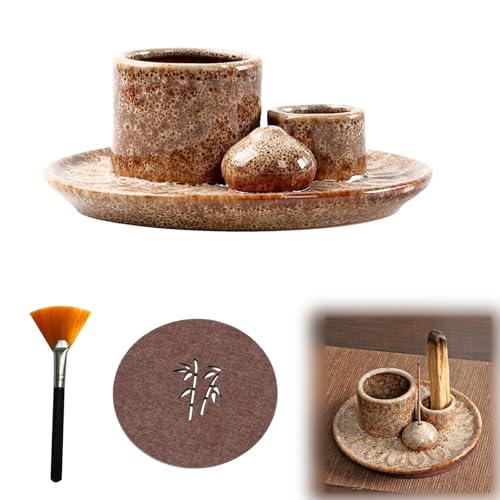 Quemador de Incienso 4 en 1, Soporte de Incienso de Cerámica Soporte para Palo Santo, Quemar Salvia, Varillas Incienso, Cuenco para Difuminar Bandeja Colector de Cenizas para Sala de Meditación/Yoga