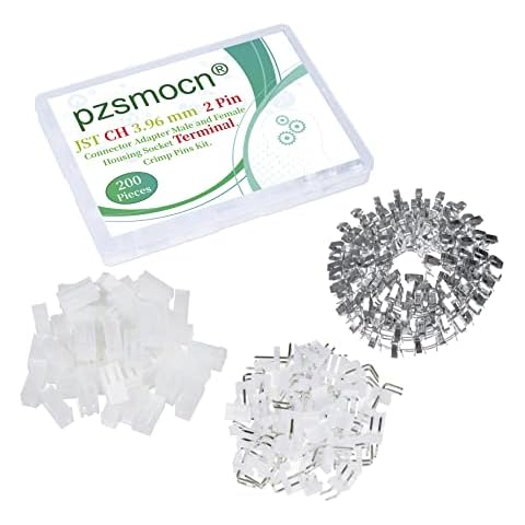 Pzsmocn 200 Pieces JST CH SMT 3.96mm Pitch 2 Pin Housing and Male/Female Pin Head Connector Adapter Plug. 50 Sets 3.96mm CH 2 Pin Adapter Connector Housing Socket Terminal, Female Pin Crimp Pins Kit. Cover