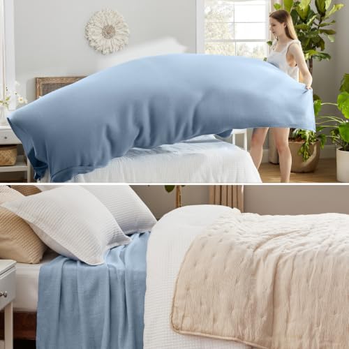 Image of Bedsure 100% Cotton Blanket, Herringbone Weave, Queen Size, Light Blue