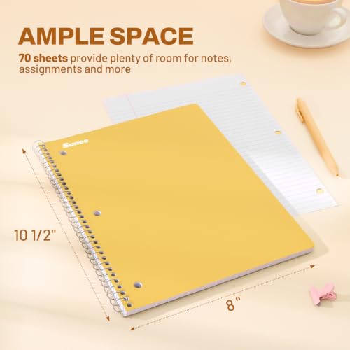 SUNEE Spiral Notebooks, 3 Pack, 1-Subject, College Ruled Paper, 8" x 10-1/2", 70 Sheets per Notebook, Assorted Colors Spiral Notebooks for School (Yellow, Red, Sage Green) - Image 2
