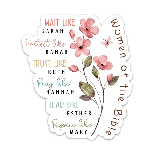 3PCs Women of The Bible Stickers, Wait Like Sarah Perfect Like Rahab Trust Like Ruth Sticker, Christian Faith Stickers Waterproof Scripture Vinyl Decals for Laptop Water Bottle Journal (3 Inches)