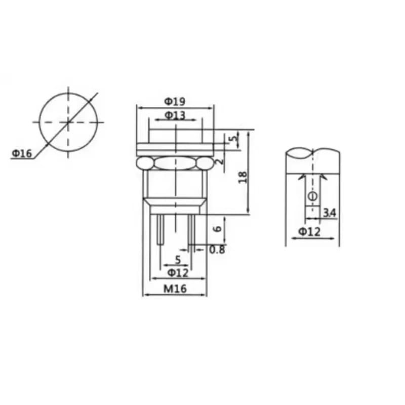 1 petit interrupteur à bouton-poussoir circulaire à réinitialisation automatique DS-212 Blanc 16 mm