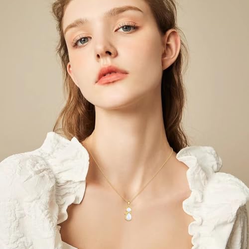 DOVRAN 14K Solid Gold Cat Necklace for Women 14K Gold Opal/Lapis Lazuli/Black Onyx Necklace Cat Pendant Jewelry Gift for Women3