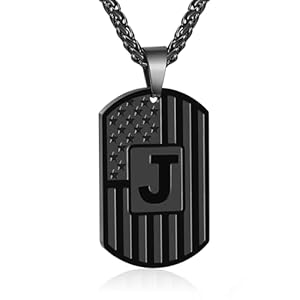 Bellino Initial A-Z Letter Necklace for Men Boys Kids Teen, Stainless Steel American Flag Dog Tag Pendent Chain Jewelry Birthday Graduation Gifts for him boyfriend husband dad 24Inches