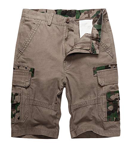 PINKPUM Men's Lightweight Multi Pocket Casual Cargo Shorts with No Belt 7.Brown 30