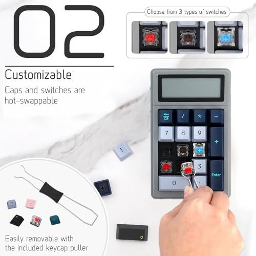 Image of DENTEN 2-in-1 Calculator & Numpad Wireless Mechanical Numeric Keypad with Calculator Function Bluetooth Connectivity Type-C Charging (Blue Switch)
