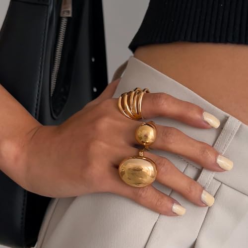 Image of Shining Diva Fashion Stylish Trendy Finger Rings Set for Women & Girls | Chunky Minimal Statement Ring Combos Modern Elegant Jewellery Collection