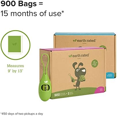 Earth Rated Dog Poo Bag Holder For Lead, Durable and Guaranteed Leakproof, 1 Dispenser, 900 Bags, Unscented