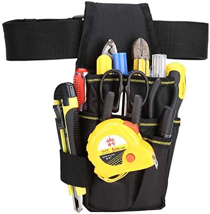 BAIGIO Tool Pouch Canvas Small Pocket Tool Bag with Adjustable Nylon Belt for DIY Electricians Carpenters Joiner Builders (Black)