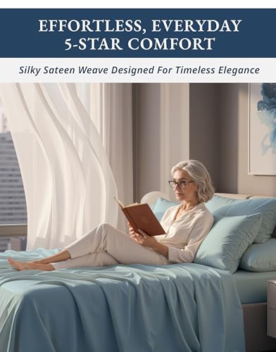 Image of LANE LINEN King Sheets 100% Egyptian Cotton Sateen - French Blue | Cooling Sheets King Size - 4-Piece Set, For A Luxurious Night's Sleep, For A Silky Hotel-Style Bed, Luxe Sheen,