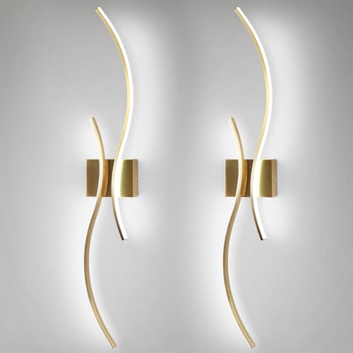 Image of CANEOE Modern Led Wall Light Set of Two, 39inch Gold Indoor Led Wall Sconce Lighting, Bathroom Vanity Light Fixtures Over Mirror for Living Room Hallway Bedroom Bedside Wall Lamp (Gold,6000K,2 Packs)